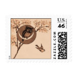 Vintage Eule im Mond Briefmarke