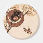 Vintage Eule im Mond Kühlschrankmagnet