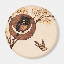 Vintage Eule im Mond Kühlschrankmagnet