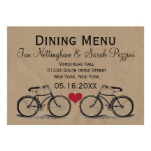 Vintage Fahrrad-Hochzeit, die Menü-Karten speist Personalisierte Ankündigungskarten