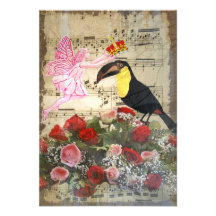 Vintage Fee- und Vogelcollage Ankündigung