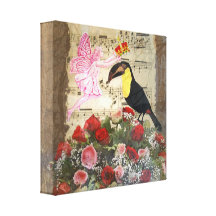 Vintage Fee- und Vogelcollage Galerie Falt Leinwand