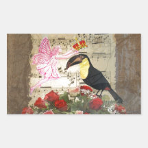 Vintage Fee- und Vogelcollage Rechteckige Sticker