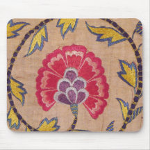 Vintage Flower Embroidery Woven Textile Pink Linen Mouse Pads