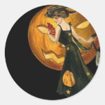 Vintage Frau u. Kürbis Runder Sticker