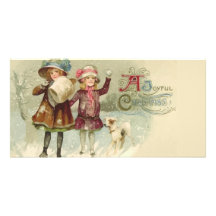 Vintage frohe Weihnachtsmädchen-Fotokarte