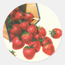 Vintage Frucht; Erdbeeren, die von einem Korb fall Aufkleber