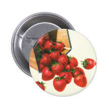 Vintage Frucht; Erdbeeren, die von einem Korb fall Anstecknadelbuttons