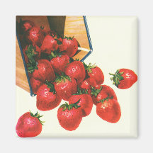 Vintage Frucht; Erdbeeren, die von einem Korb fall Kühlschrankmagnete