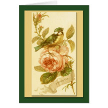 Vintage Geburtstags-Karte mit Vogel und Rosen