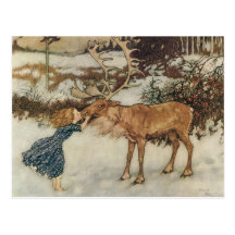 Vintage Gerda und das Ren durch Edmund Dulac Postkarten