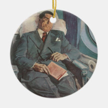 Vintage Geschäfts-Reisend-Lesung auf dem Flugzeug Weihnachtsornament