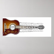 Vintage Gitarre mit Blatt-Musik - Plakat-Druck