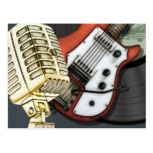 Vintage Gitarren-und Mikrofon-Postkarte