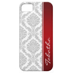 Vintage Gray White Damask Red Monogram iPhone5 casemate hüllen