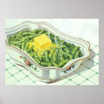 Vintage grüne Bohnen-Kasserolle mit Butter Posterdruck