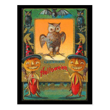 Vintage Halloween-Eule Postkarte