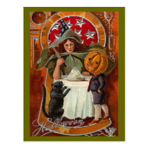 Vintage Halloween-Hexe Postkarte