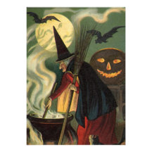 Vintage Halloween-Hexe-rührender magischer großer  Individuelle Einladungen