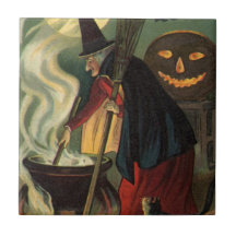 Vintage Halloween-Hexe-rührender magischer großer  Fliesen