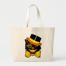 Vintage Halloween-Katze in der Spitzenhut-Tasche