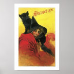 Vintage Halloweenhexe und -katze Posterdruck