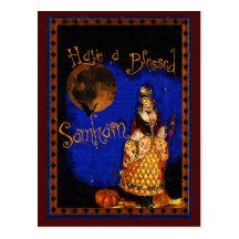 Vintage Hexe Samhain Postkarte
