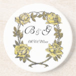 Vintage Hochzeit, gelber antiker Garten-RoseWreath Untersetzer