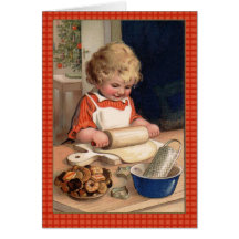 Vintage Illustrations-Mädchen-Backen-Weihnachtsplä Karten
