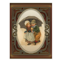 Vintage Illustrations-Postkarte wieder regnen