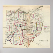 Vintage Karte von Ohio (1866) Poster