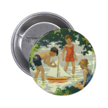 Vintage Kinder, die Spielzeug-Segelboot-Sommer-Tei Button