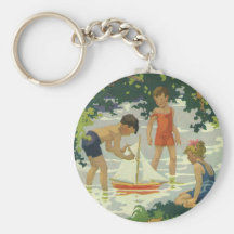 Vintage Kinder, die Spielzeug-Segelboot-Sommer-Tei Schlüsselbänder