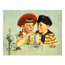 Vintage Kinder, Junge und Mädchen, die eine Erschü Individuelle Einladungskarten