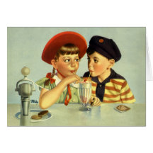 Vintage Kinder, Junge und Mädchen, die eine Erschü Grußkarten