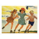 Vintage Kinder, Jungen-Mädchen-Spaß-Rollen-Skaten Personalisierte Einladungskarte