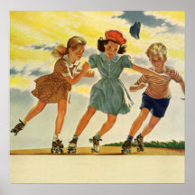 Vintage Kinder, Jungen-Mädchen-Spaß-Rollen-Skaten Plakate