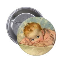 Vintage Kinderniedliches Baby-Mädchen im Rosa auf  Anstecknadelbutton