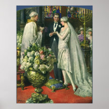 Vintage Kirchen-Hochzeits-Zeremonie; Braut und Brä Plakat