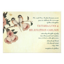 Vintage Kirschblütechickadee-Damast-Hochzeit Personalisierte Einladung