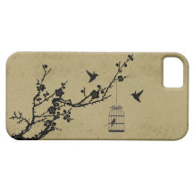 Vintage Kirschblütenniederlassung und Vogel-Silhou iPhone 5 Etuis