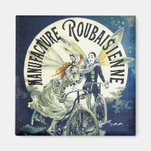 Vintage Kunst Nouveau; Feenhafter Pierrot Fahrrad- Kühlschrankmagnet