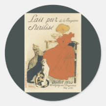 Vintage Kunst Nouveau, junges Mädchen, das Katzen  Runder Aufkleber