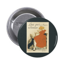 Vintage Kunst Nouveau, junges Mädchen, das Katzen  Anstecknadelbutton