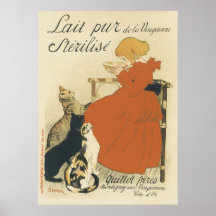 Vintage Kunst Nouveau, junges Mädchen, das Katzen  Poster