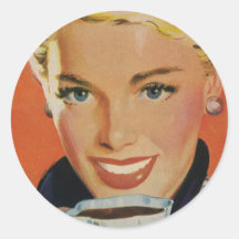 Vintage lächelnde Frau, die ihren Morgen-Kaffee ge Sticker