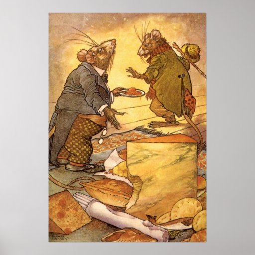 Vintage Land-Maus, Stadt-Mäuseäsops Fabel Plakat