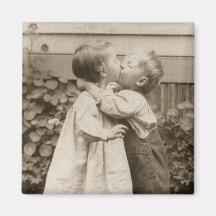 Vintage Liebe Romance, küssende Kinder, erster Kus Magnete