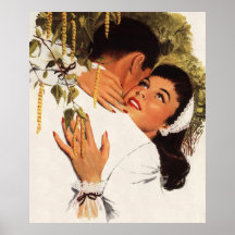 Vintage Liebe Romance, Paar in einer liebevollen U Posterdrucke