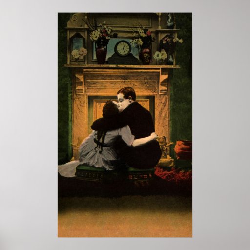 Vintage Liebe und Romance Paar-romantischer Kamin Poster